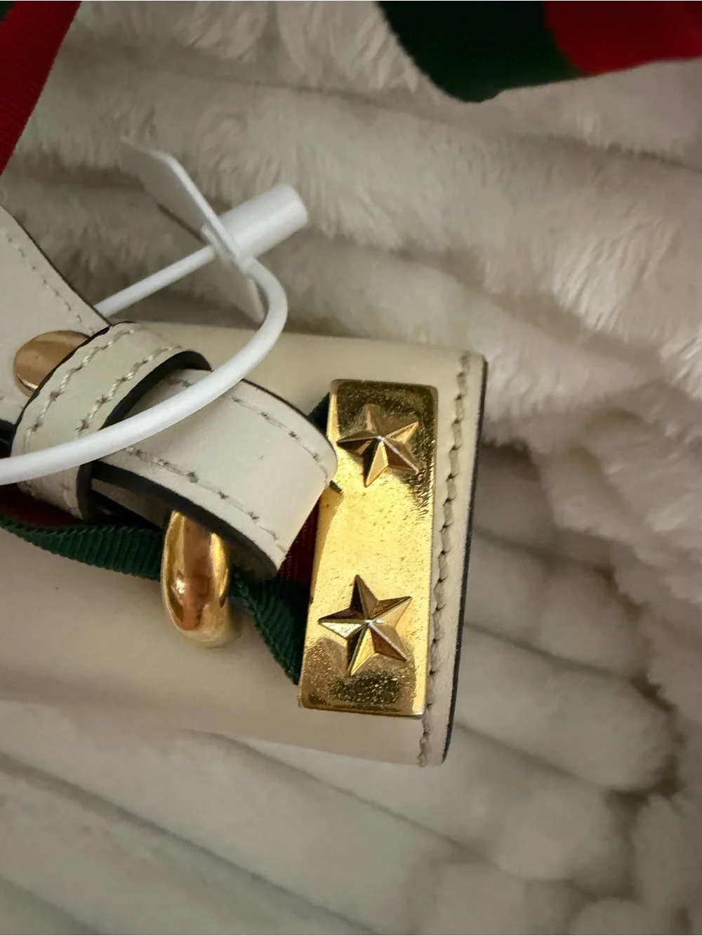 Gucci Small Sylvie Leather Shoulder Bag Off White Calfskin with Web Ribbon